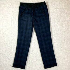 Jenni Kayne Womens Wool Silk Lined Trouser Pants Blue Black Plaid Academia Sz 2